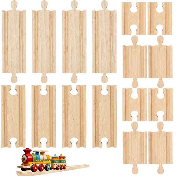 32 Pcs Straight Wooden Train Track Bulk Train Track Adapters Male Female Train Track Hardwood Expansion for Trains Railway Connectors Accessories Table Activities Games