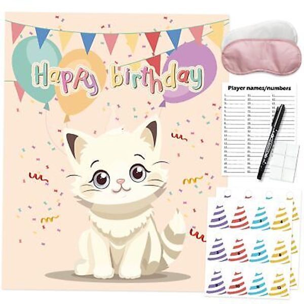 Pin the Hat on the Cat, Cat Birthday Party Games, Cat themed Pet Party Games ...