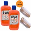 Gojo Soap Natural Orange Pumice Hand Cleaner Heavy Duty Cleaner Citrus Scented Scrub, 2 Bottles 14 OZ each [Total of 28 Oz.] with 2 compatible Sparklen Wooden Nail Brushes