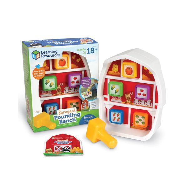 Learning Resources Barnyard Pounding Bench, Farm Animals for Kids,Fine Motor Skills for Ages 18 Months+, Montessori l Toys, Hammer Toy