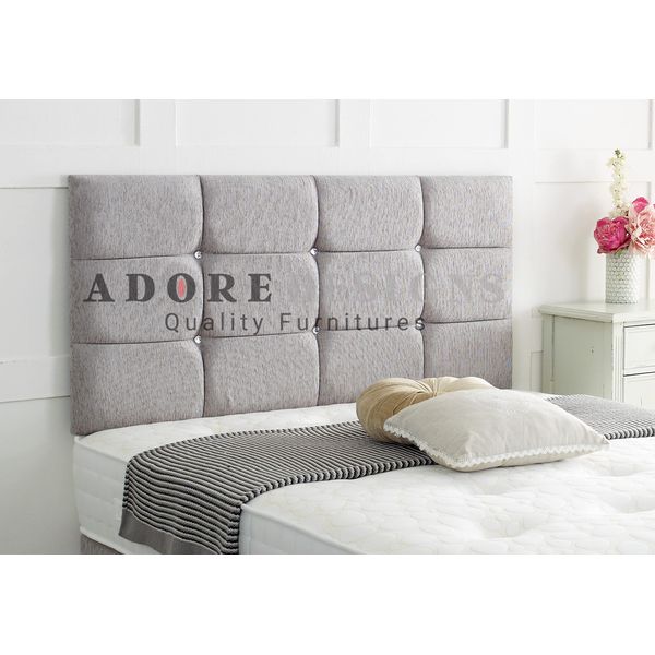 Divan Bed Headboard Roma Chenille 20" Height Padded Cubed Headboard (Light Grey, 3ft Single)