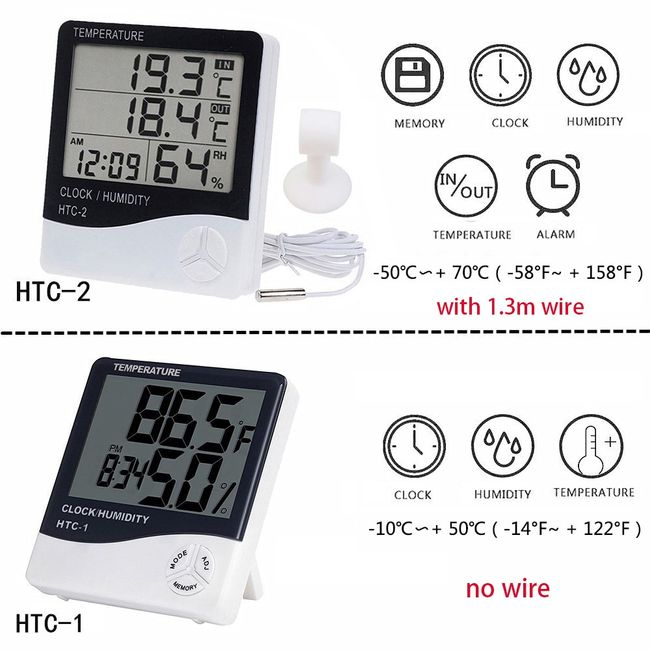 HTC-2 HTC-1 LCD Outdoor Indoor Thermometer Hygrometer Temperature