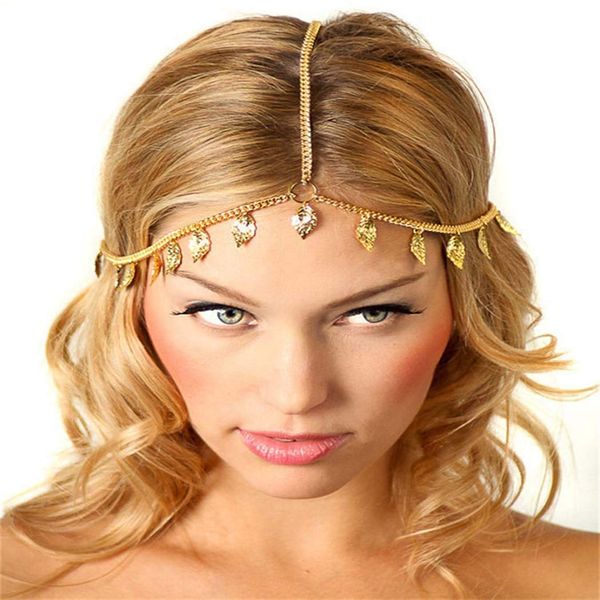 Tgirls Gold Leaf Hair Chain Jewelry Tassel Headband Beads Chain Egyptian Headdress for Women and Girls