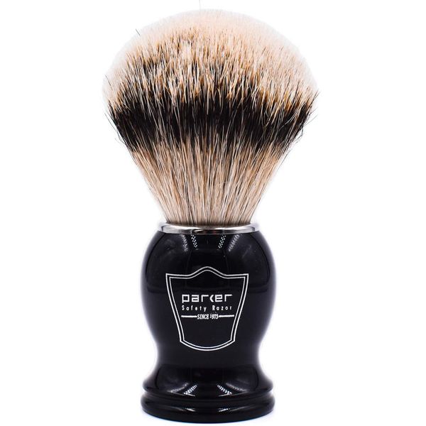 Parker Safety Razor 100% Silvertip Badger Bristle Shaving Brush (Black Handle) - Brush Stand Included