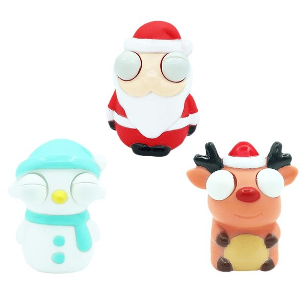 3Pc Funny Christmas Santa Deer Snowman Pinch Toy Squishy Squeeze Toy with Pop Out Eyes,Eye Popping Stress Toys,Novelty Fidget Toy Xmas Stocking Fillers for Kids Boys Girls Adult Birthday