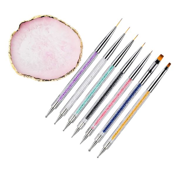 Mcduyant 8 Pieces Designs Brushes for Nail Art Resin Palette Gel Design Nail Art Dotting Tools Nail Gel Painting Brush Mixing Palette Nail Art Equipment