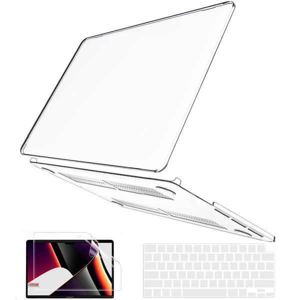 B BELK Compatible with MacBook Pro 14 inch Case 2024 2023 2022 2021 Release M3 A2918 A2992 M2 A2779 M1 A2442 Pro Max, Clear Plastic Hard Shell Case + Keyboard Cover + Screen Protector, Transparent