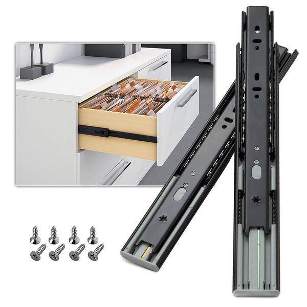 AOLISHENG Slide Rail, Width 1.8 inches (45 mm), Soft Closing, 11.8 inches (300 mm), Load Capacity 99.3 lbs (45 kg), Horizontal Mounting, 1 Set of Left and Right Set, Ball Telescopic, Drawer Rail, Furniture, Full Open, Drawer Slide Rail, 3-Level Tier Exten