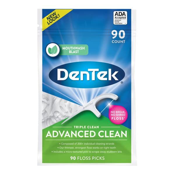 DenTek Triple Clean Advanced Clean Floss Picks, No Break & No Shred Floss, 90 Count, (Pack of 1)