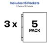 Avery Plastic Binder Pockets, Assorted Colors, 5 Pockets per Pack, 3 Packs (75221)