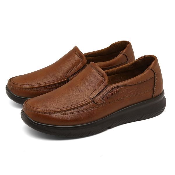 kamafy Slip-on Men's Leather, Loafers, Casual Shoes, Stylish, Lightweight Walking Shoes, Strapless Business Shoes, For Business Work, Walks, Easy to Walk, brown (light brown)