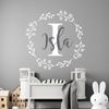 Personalised Name & Initial Floral Wreath - Nursery Wall Sticker [Medium] [Mid Blue]