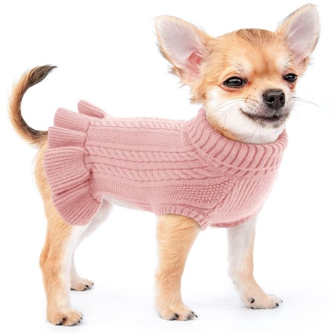 Winter Hundepullover Prinzessin Kleid Pullis, Rollkragen Welpenpullover für Herbst Winter, Haustier Weiche Pullover, Hundbekleidung für Mittelgroße Hunde, Pink L