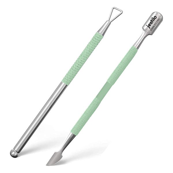 Jestilo Cuticle Pusher and UV Gel Nail Polish Remover [Pack of 2] Cuticle Remover & Trimmer | Nail Art Tools Scraper and Cleaner (Green)