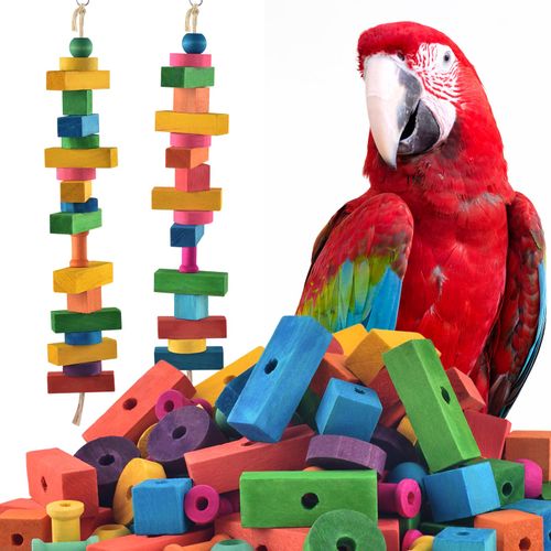 DBNESS Bird Toys for Parrot, 165 Pcs Colorful Multi-Shaped DIY Wooden Blocks Craft, Birds Cage Chewing Playing Training Toy for Large Cockatoos, Macaws, African Grey and Small Medium Parrots