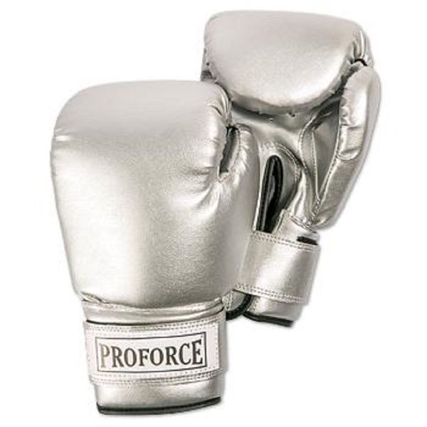 PROFORCE Leatherette Boxing Gloves with White Palm (Silver/Silver, 12 oz.)