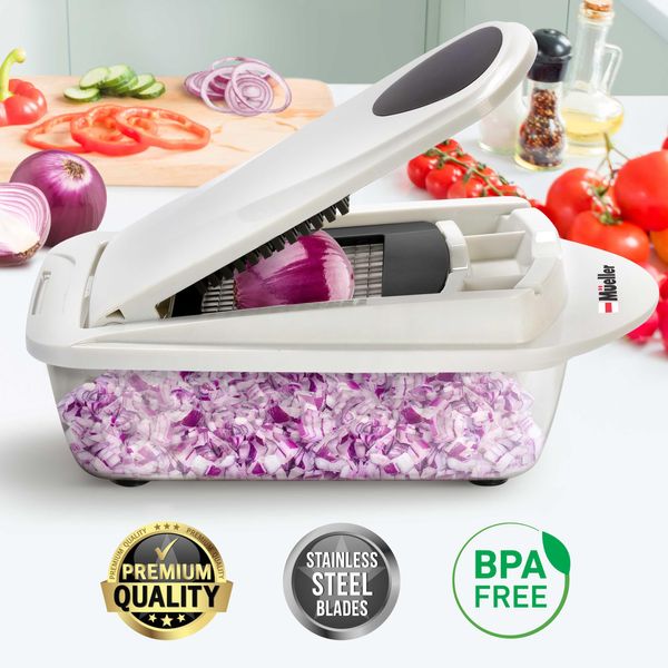 Mueller Pro-Series 10-in-1, 8 Blade Vegetable Chopper, Onion Mincer, Cutter, Dicer, Egg Slicer with Container, French Fry Cutter Potatoe Slicer, Home Essentials & Kitchen Gadgets, Salad Chopper