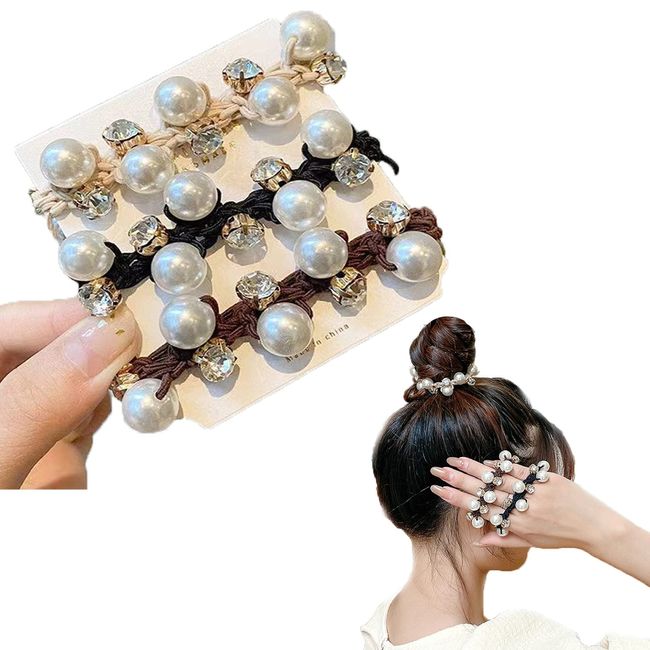 Doyime Hair Rubber Scrunchie Pearl Bubble Simple (Set of 3) Hair Accessories, Hair Rope, Adult, Casual, Hair Arrangement, Hair Elastic, Hair Closure, Stylish, Office, Commute, Casual, Trend, Accessory, Cute, Gift, Brown, Black, Beige