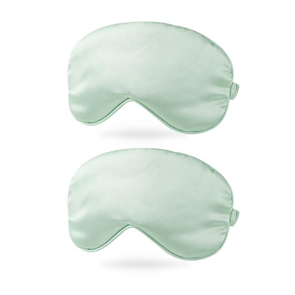 PATIKIL Silk Eye Mask Set of 2 Soft Satin Fabric Eye Protection Black Out Eye Cover for Side Sleeping Women Men Travel Light Green