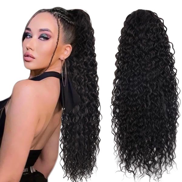 Drawstring Ponytail Extension, 24 inch Long Curly Ponytail Hair Extension Synthetic Hairpiece for Women(2#, 24 inch)