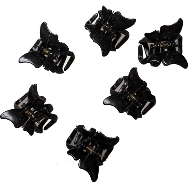 Pack of 6 Small Mini 2cm Black Plastic Butterfly Hair Claws Clips Clamps for Women Girls by Glitz4Girlz