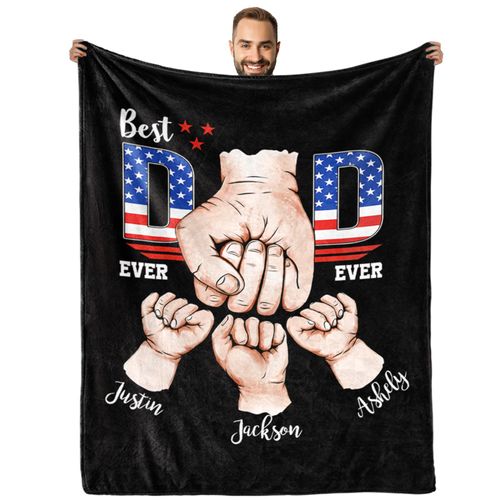 GlisterGlow Custom Blanket with Kids Name Personalized Fathers Day Blankets Customized Gifts for Dad from Daughter Son Birthday Gifts for Men