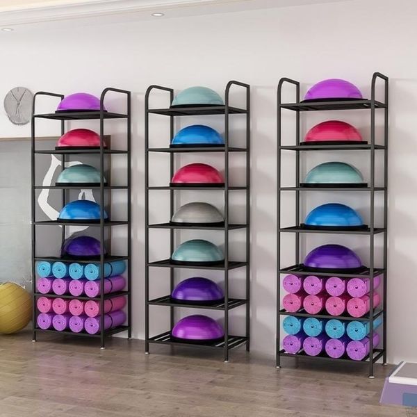 Multi-layer boss ball storage rack yoga mat half round balance display holder storage stand, 02. Upgraded version of thick reinforcement (4 layers in black)