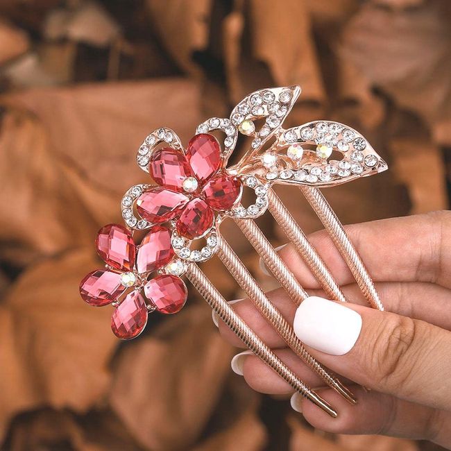 Bohend Strass Kamm Blume Kristall Haarstücke Hochzeit Haarschmuck Schmuck für Frauen und Mädchen (3)