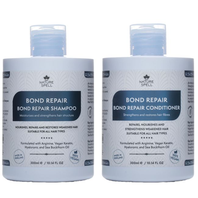 Nature Spell Bond Repair Shampoo and Conditioner Set 300ml x2 - Strengthens Hair Structure - Suitable for All Hair Types – Vegan Keratin Hair Treatment