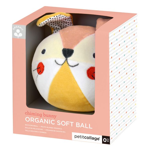 Petit Collage Organic Cotton Soft Chime Busy Baby Ball – Learning Toy for Babies and Toddlers, Measures 6” x 4.75” x 5” – Cute Activity Toy That Encourages Crawling