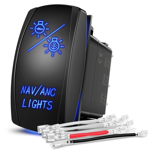 Nilight NAV/ANC Rocker Switch 7Pin Navigation Anchor Lights Toggle Switch DPDT