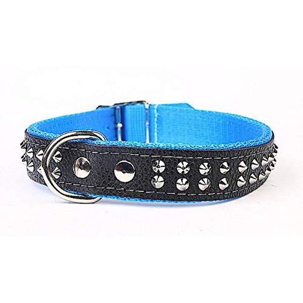 Capadi K0223 Dog Collar Decorated with Studs in Real Durable Leather Lined with Strong Nylon Blue Width 30 mm Length 56 cm