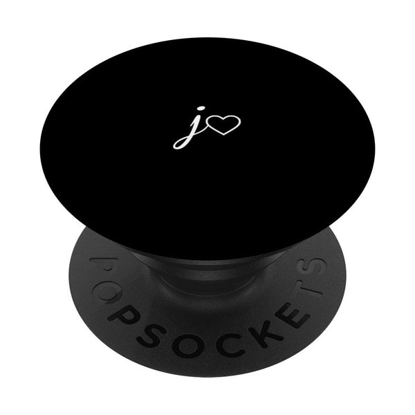 White Initial Letter J Heart Minimalist Black PopSockets with Interchangeable PopGrip