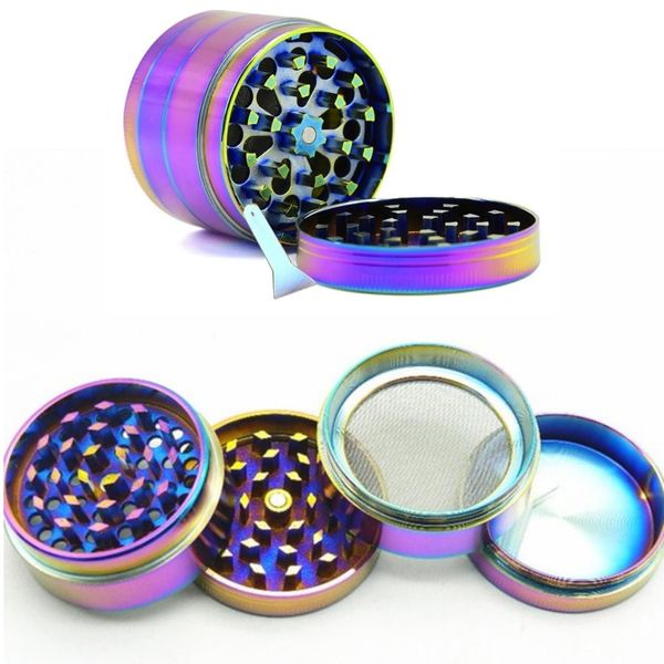 Glamified 4 pcs 40 mm Rainbow Metal Herb Grinder Spice Crusher Pollen Catcher Magnetic Grinder