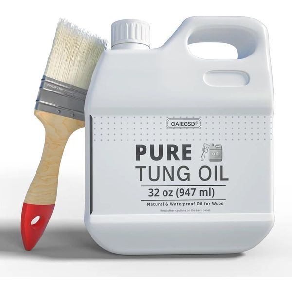 2 OZ Pure Tung Oil for Wood Finishing Wood Brush Waterproof Wood Sealer