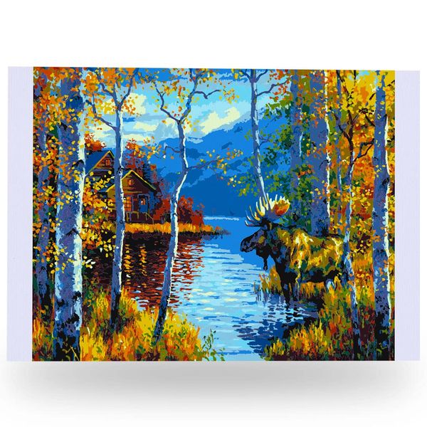 Ledgebay DIY Paint by Numbers Kit for Adults Unframed Canvas: Beginner to Advanced Paint by Numbers Kit Kits Include Acrylic Paint set 4 Brushes & Tabletop Easel -(Northwoods Retreat 16"x20" Unframed)