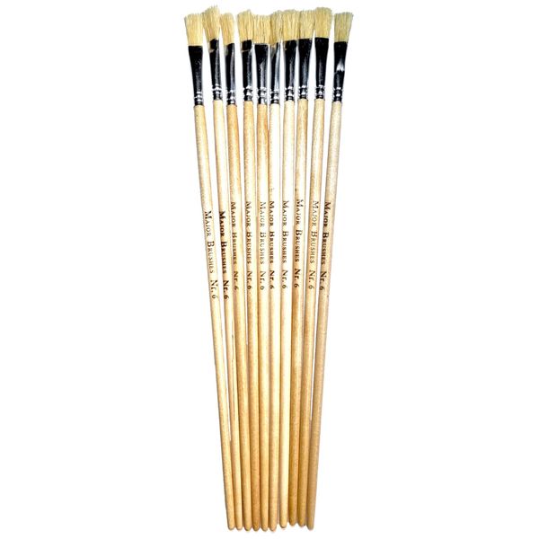 Major Brushes Hog Long Flat Brushes Size 6 - Set of 10