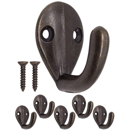 Fuxxer® - Solid metal hooks, coat hooks, towel hooks, clothes hooks, iron hooks, antique brass bronze design, vintage country house retro, set of 5