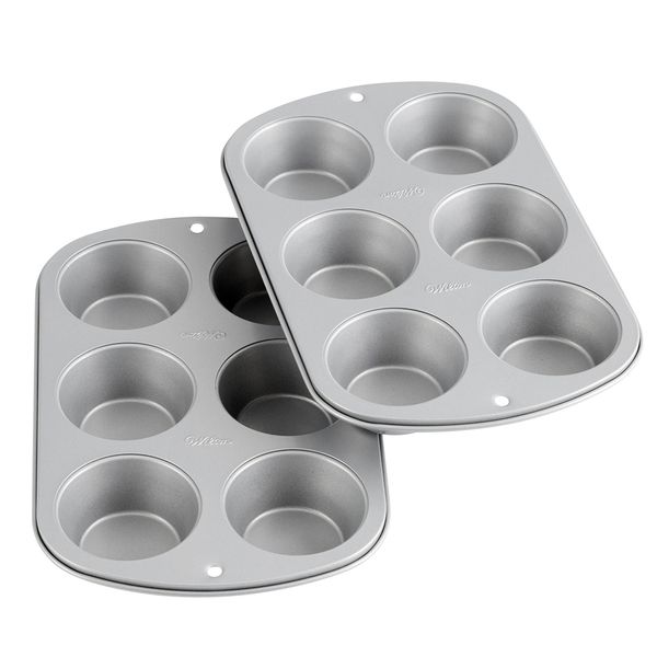 Wilton Recipe Right Non-Stick 6-Cup Muffin Pan, Standard Baking Pans for Cupcakes and Muffins, Set of 2