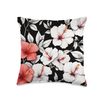 White & Pink Hibiscus Flowers on Black Background Throw Pillow