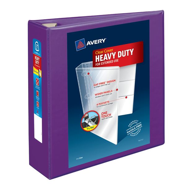 Avery Heavy-Duty View 3 Ring Binder, 3" One Touch EZD Rings, 1 Purple Binder (79810)