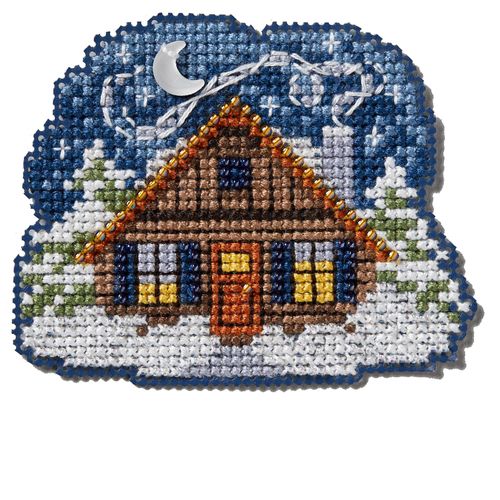 Mill Hill Cozy Cabin Beaded Counted Cross Stitch Ornament Kit 2024 Winter Holiday MH182434, 3" x 3", Multi
