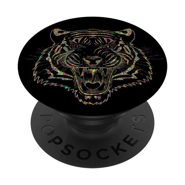 Rainbow Black Cell Phone Holder Pop Out Knob Cute Tiger Head PopSockets Grip and Stand for Phones and Tablets