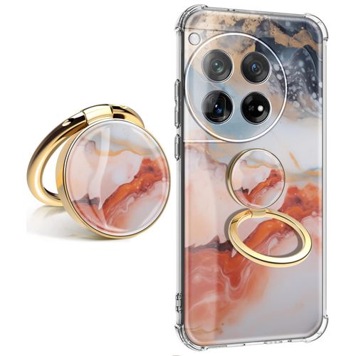 CLATUK for oneplus 12 case Marble Slim Anti-Drop Shockproof Protective Soft Shockproof Clear Phone Protective Covers 6.82 Inch (Agate Gold with Holder)
