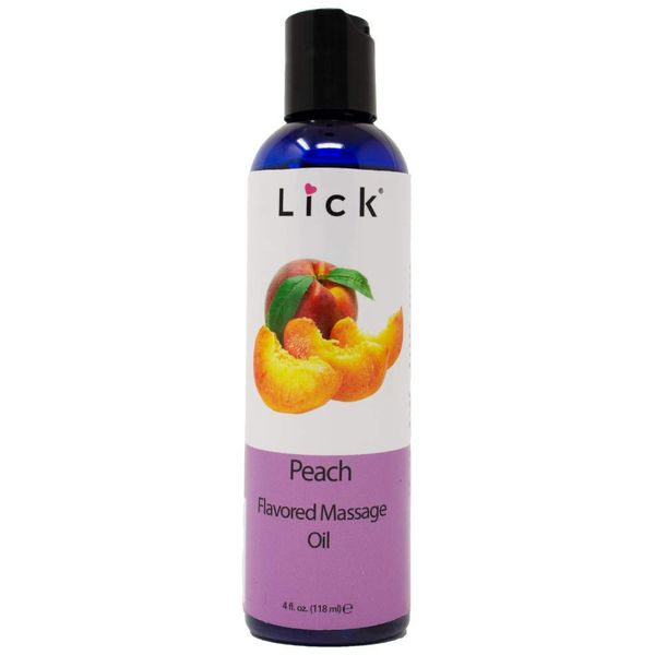 Lick Peach Flavored Massage Oil - Edible, Nourishing & Warming Body Oil with Vitamin E, Coconut & Almond Oils for Women and Couples - For Date Night, Aromatherapy Massages, Safe for Sensitive Skin 4oz