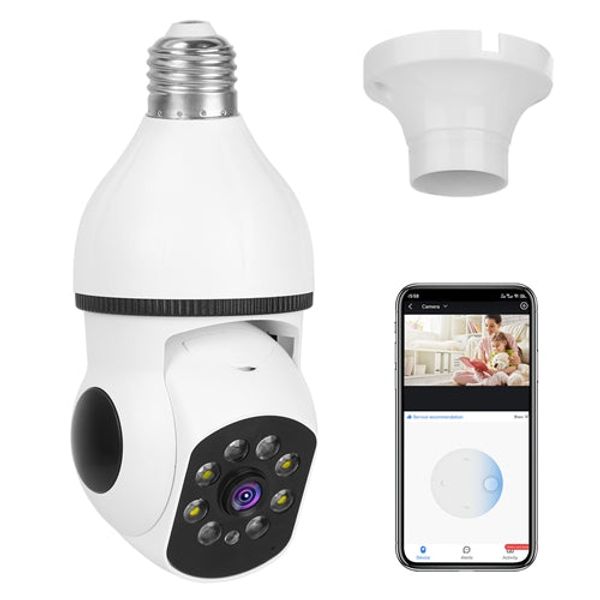 E27 WiFi Bulb Camera 1080P FHD WiFi IP Pan Tilt Security Surveillance Camera with Two-Way Audio Full Color Night Vision Flood Light Motion Tracking Si - White