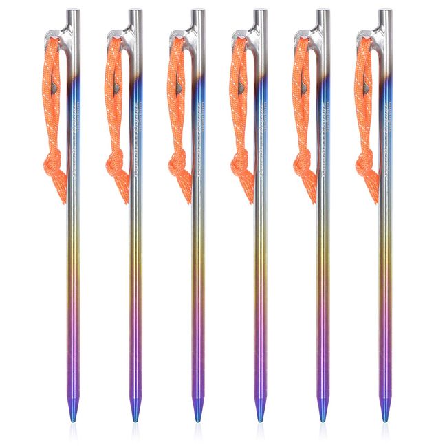 Boundless Voyage Titanium Pegs, Solid, Strong, 7.9/9.4 inches (20/24 cm), Titanium Alloy, Tent/Tarp Peg, Outdoors, Camping, Forged Pegs, Setup Tools, Baked Color, 9.4 inches (24 cm), Set of 6