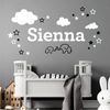 Elephants, Clouds & Stars - Personalised Name Nursery Wall Sticker [Dark Grey]