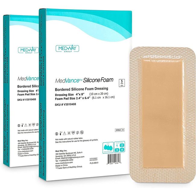 MedVanceTM Silicone - Bordered Silicone Adhesive Foam Dressing Size 4”X8”...