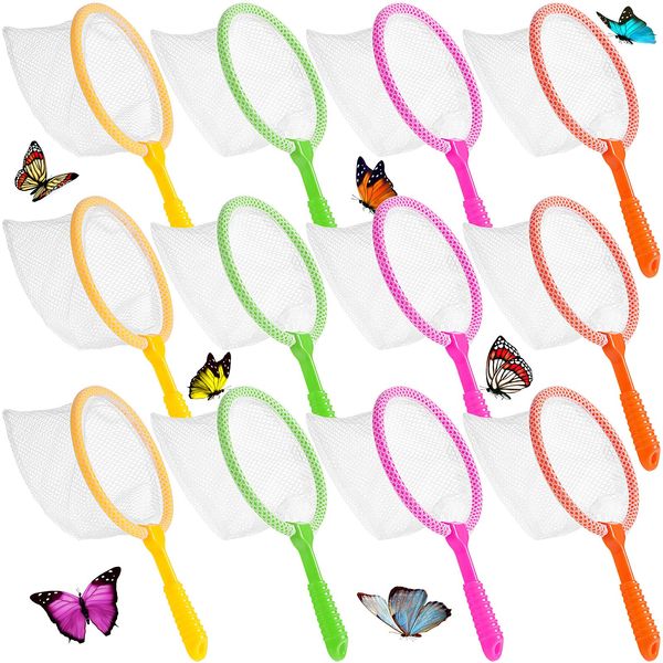 12 Pieces Mini Bug Catcher Nets Colorful Bug Nets, Insect Collecting Net Science Nature Exploration Observation Tools for Students Spring Outing Early Learning Tool and Specimen Observation, 4 Colors